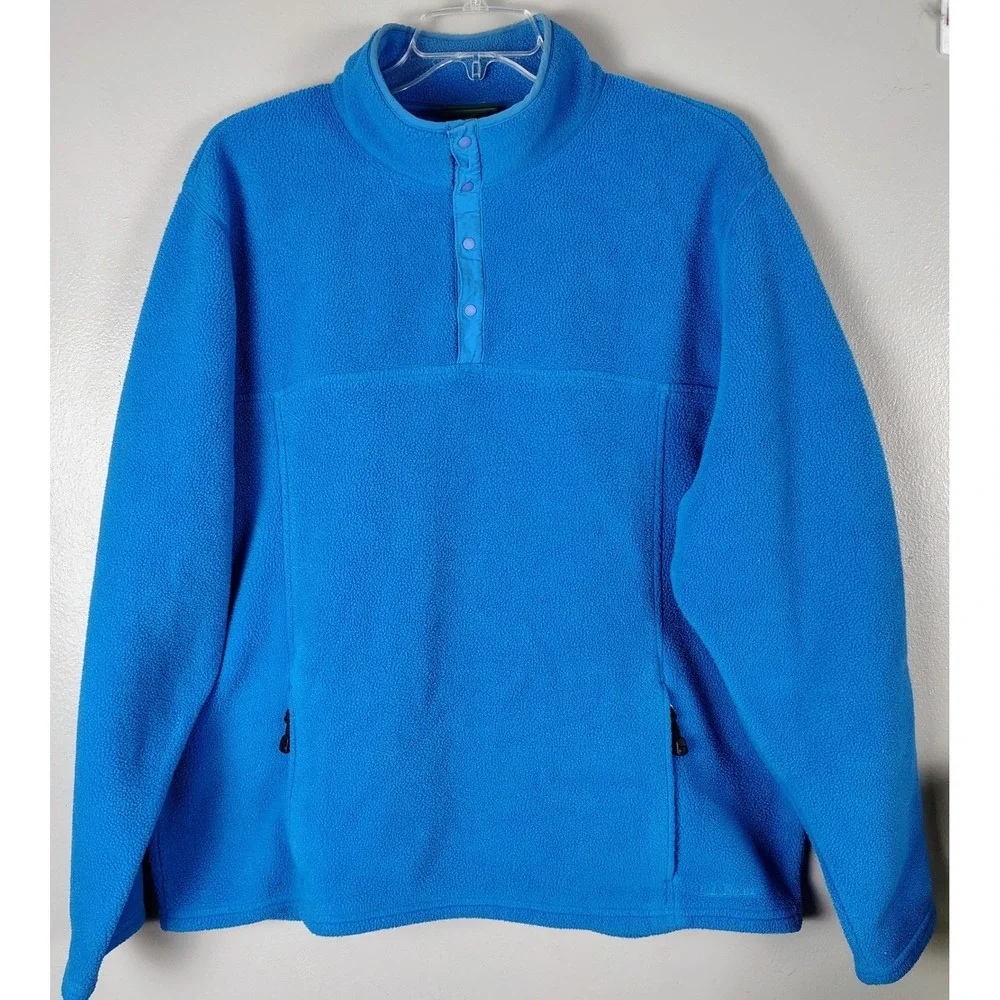 LL Bean Men XXL Tall Blue Fleece Snap Pullover Mock Neck Jacket big tall outdoor